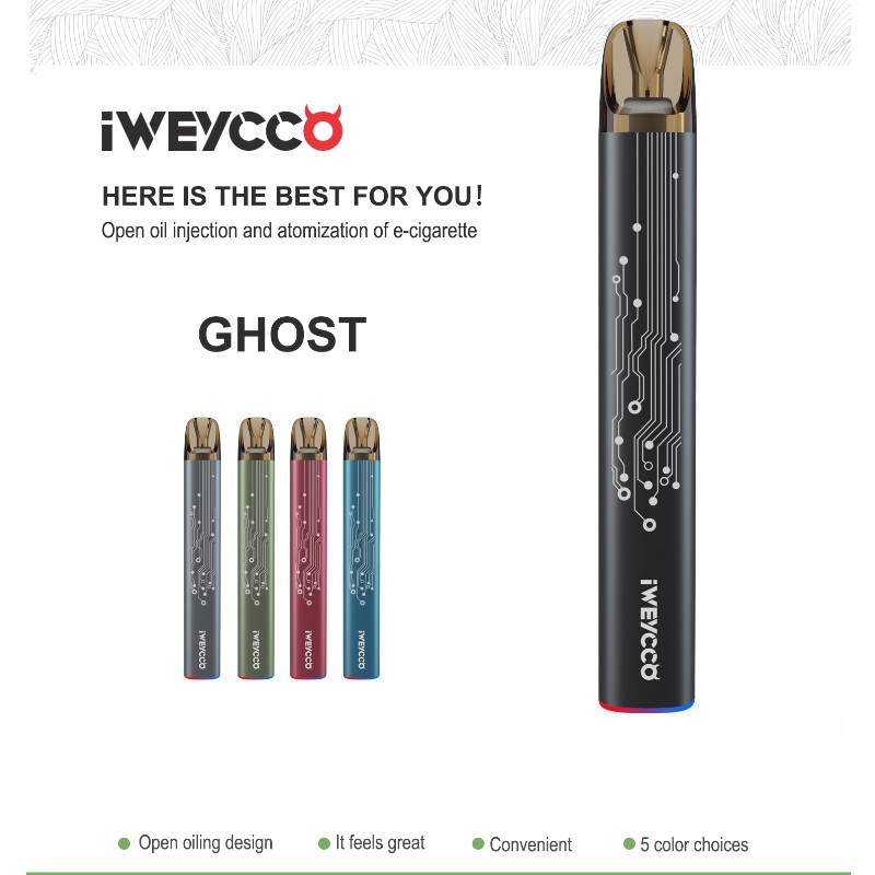 VAPE GHOST IWEYCCO 650MAH JOP POD Leictreonach 2ml Cartús Cartús 2ML duit